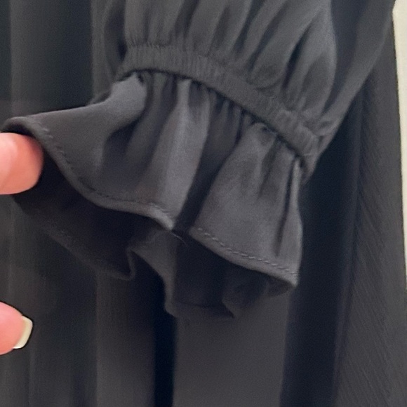 New Elegant Black Tie-Front ruffle Dress w chiffon overlay black size small - Picture 5 of 9
